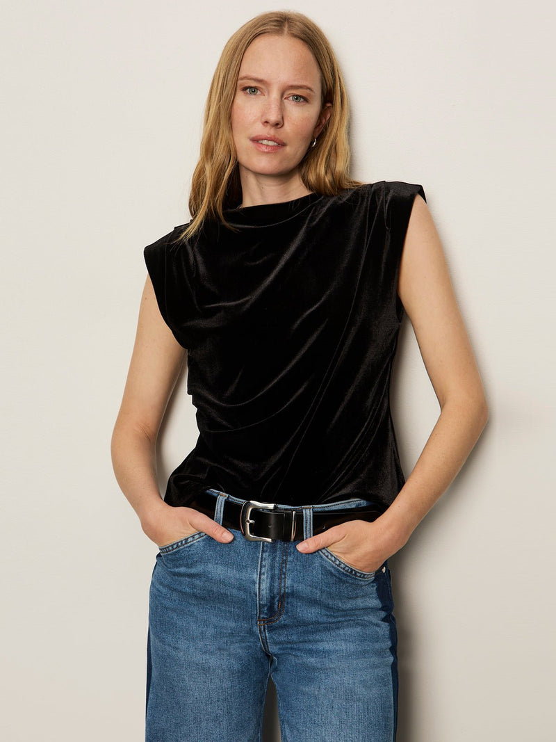 Pleated Sleeveless Top Black