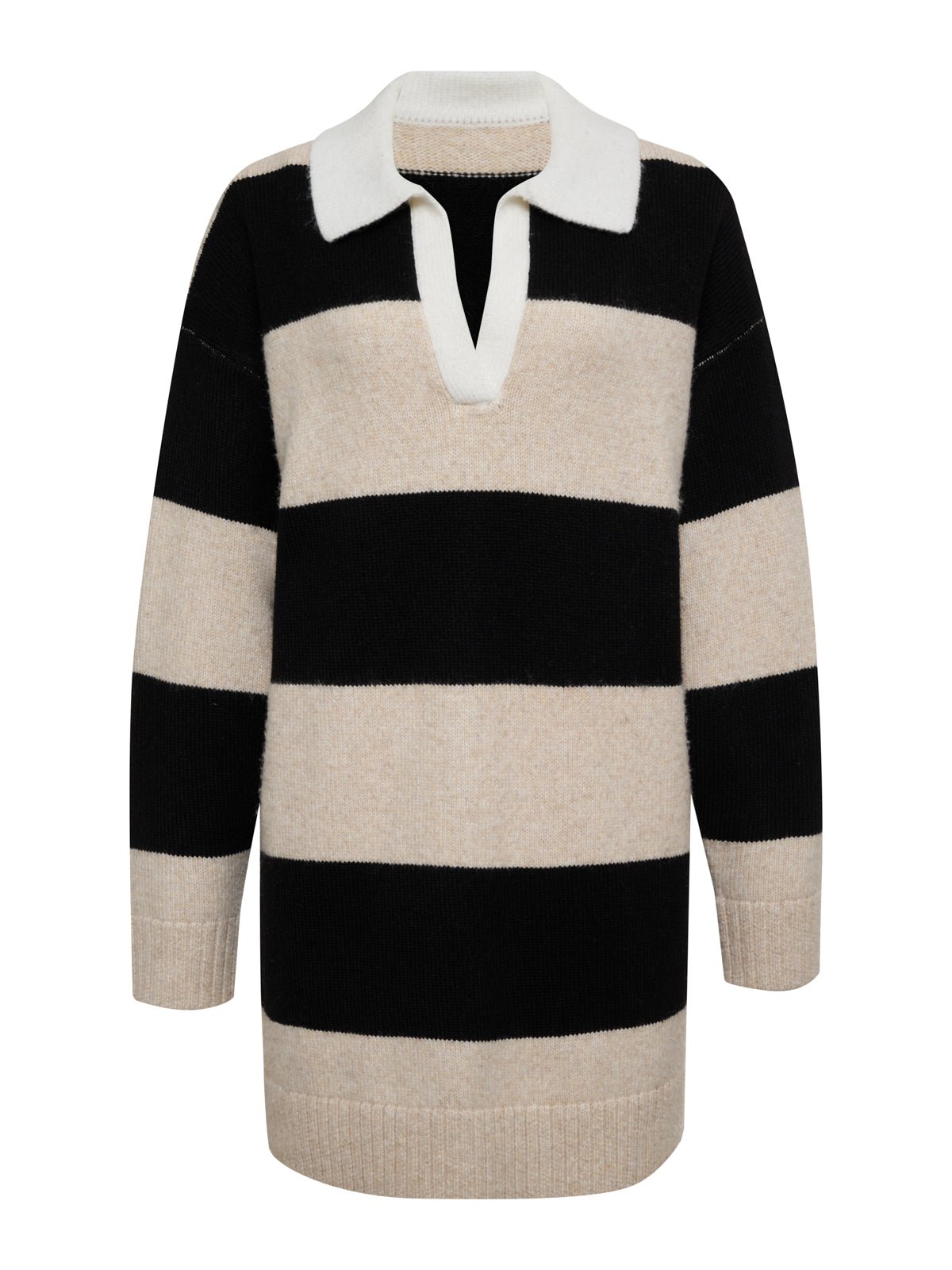 Polo Striped Sweater Dress Heather Pearl W/ Black - Sanctuary Clothing