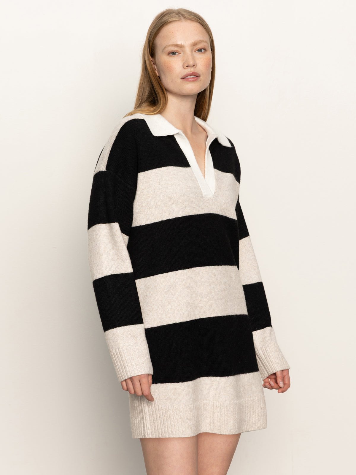 Polo Striped Sweater Dress Heather Pearl W/ Black - Sanctuary Clothing