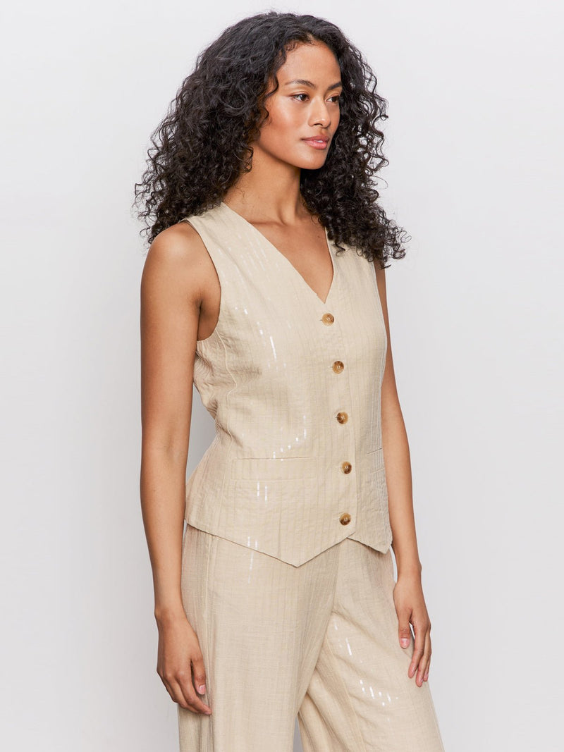 Relaxed Modern Vest Sand Sequin Stripe alt 3