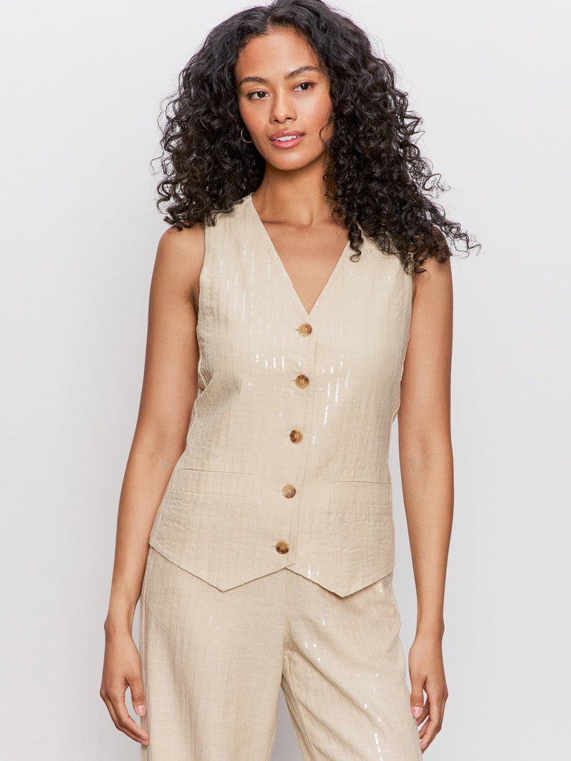 Relaxed Modern Vest Sand Sequin Stripe