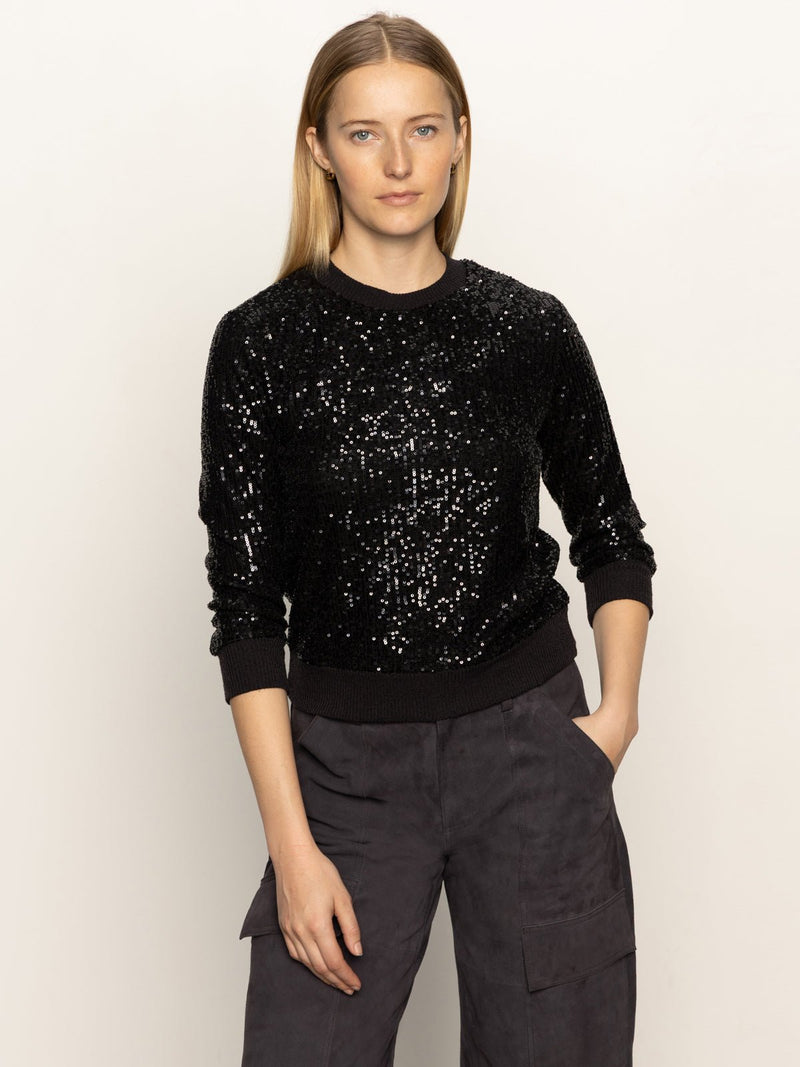 Relaxed Sparkle 3/4 Sleeve Popover Black alt 2
