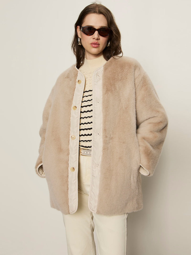 Reversible Fur Liner Jacket Almond Cream