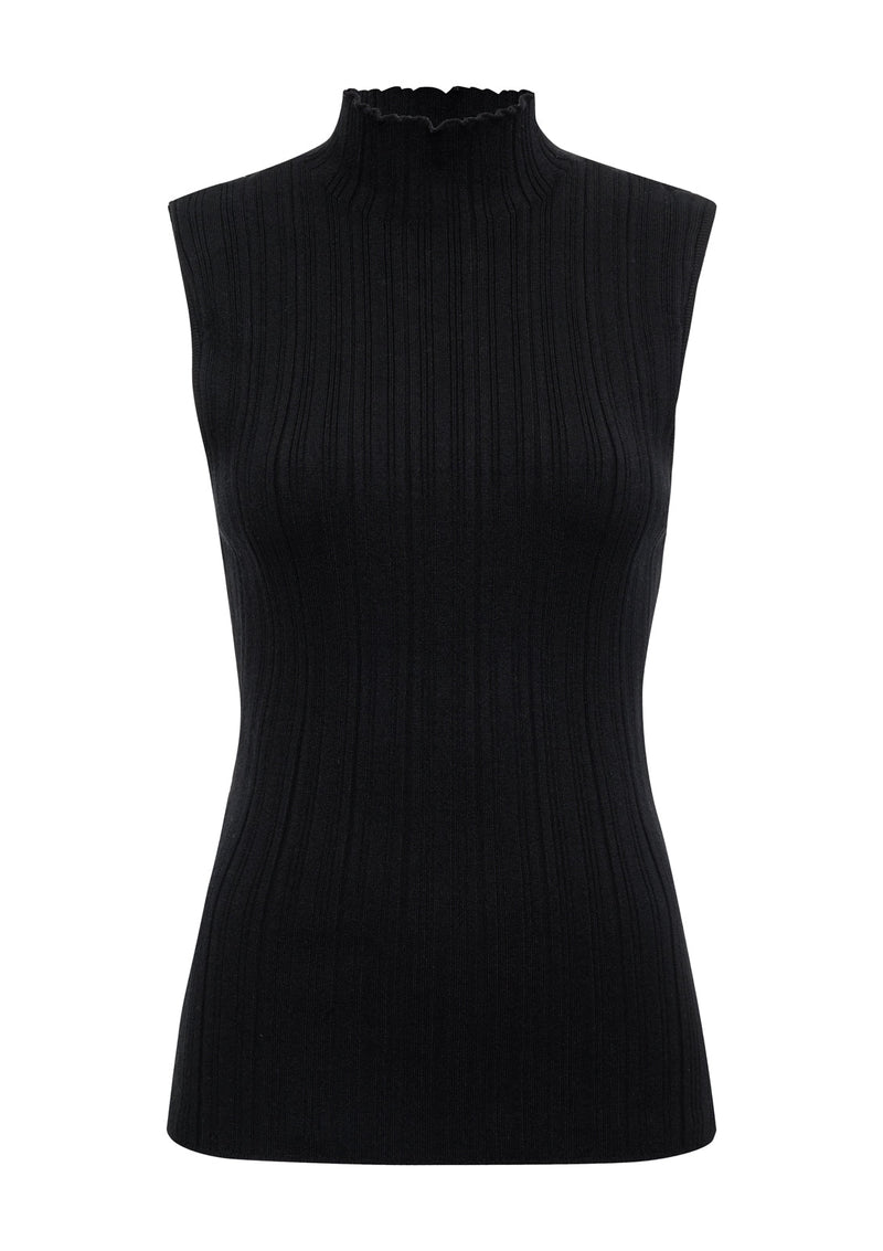 Ribbed Funnel Neck Top Black alt 6