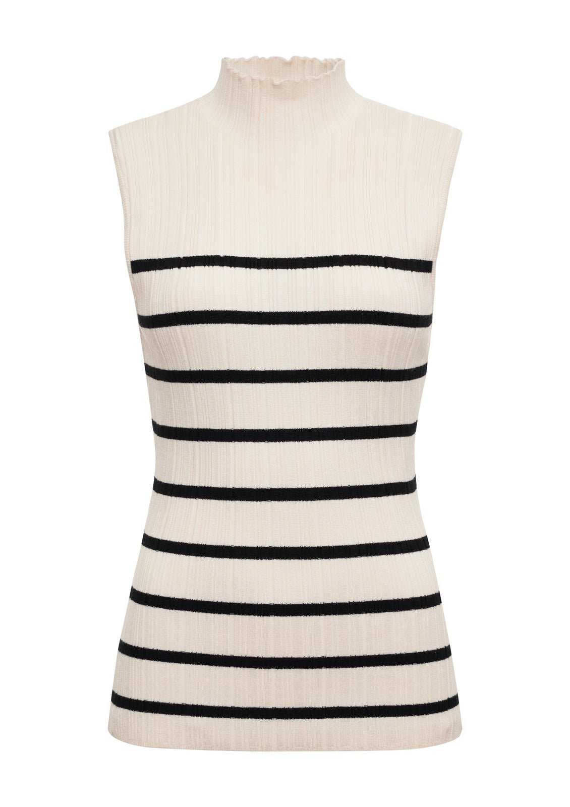 Ribbed Funnel Neck Top Light Oat/Black - Sanctuary Clothing