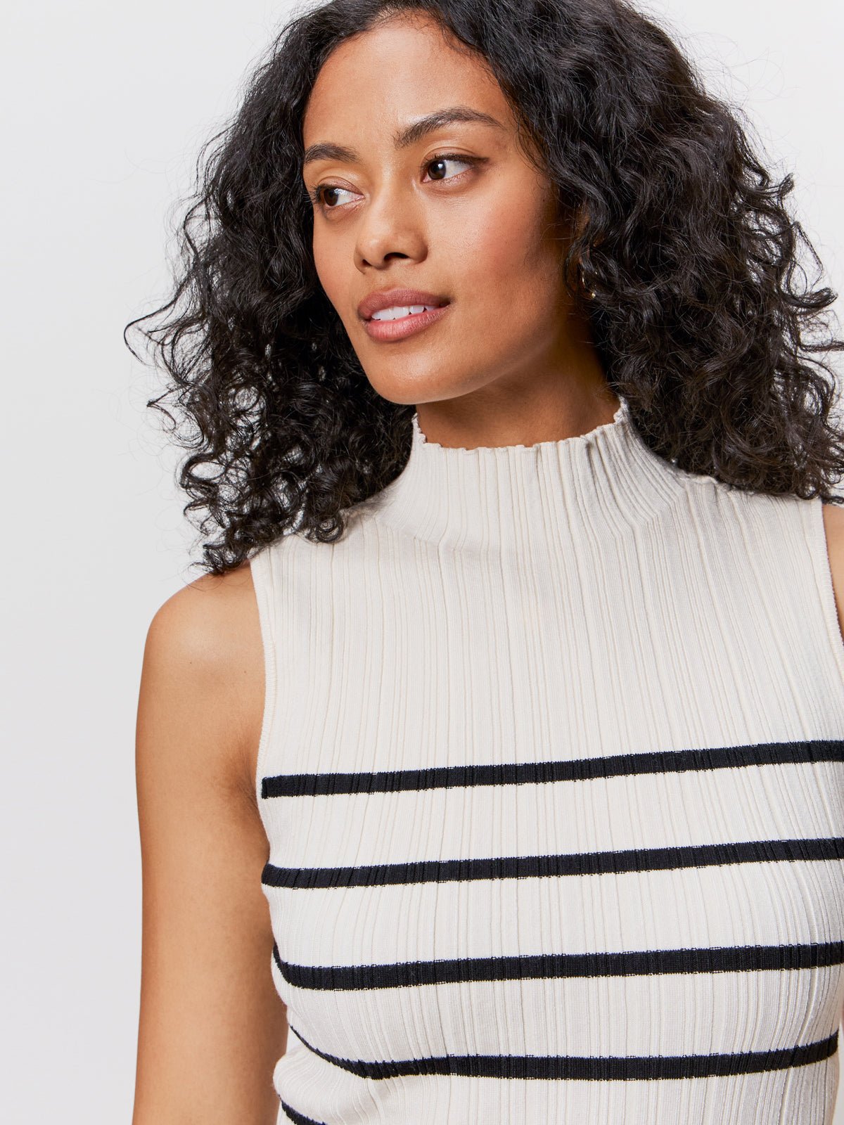 Ribbed Funnel Neck Top Light Oat/Black - Sanctuary Clothing