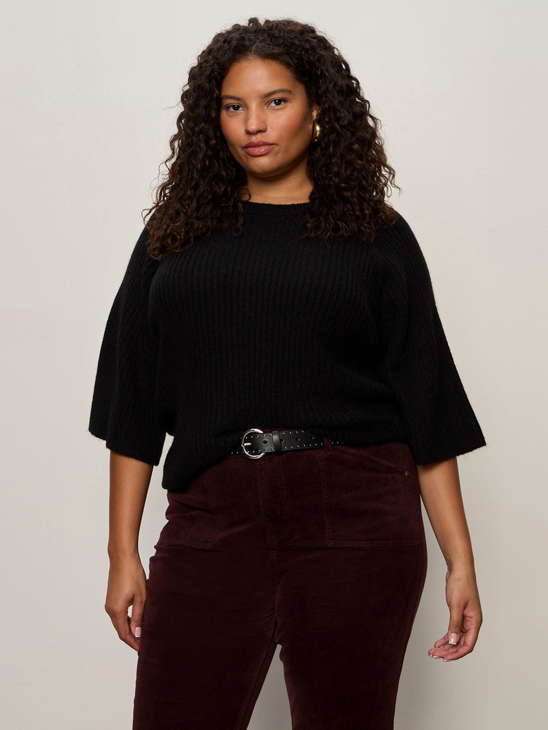 Ribbed Sweater Tee Black Extended Sizing alt 2