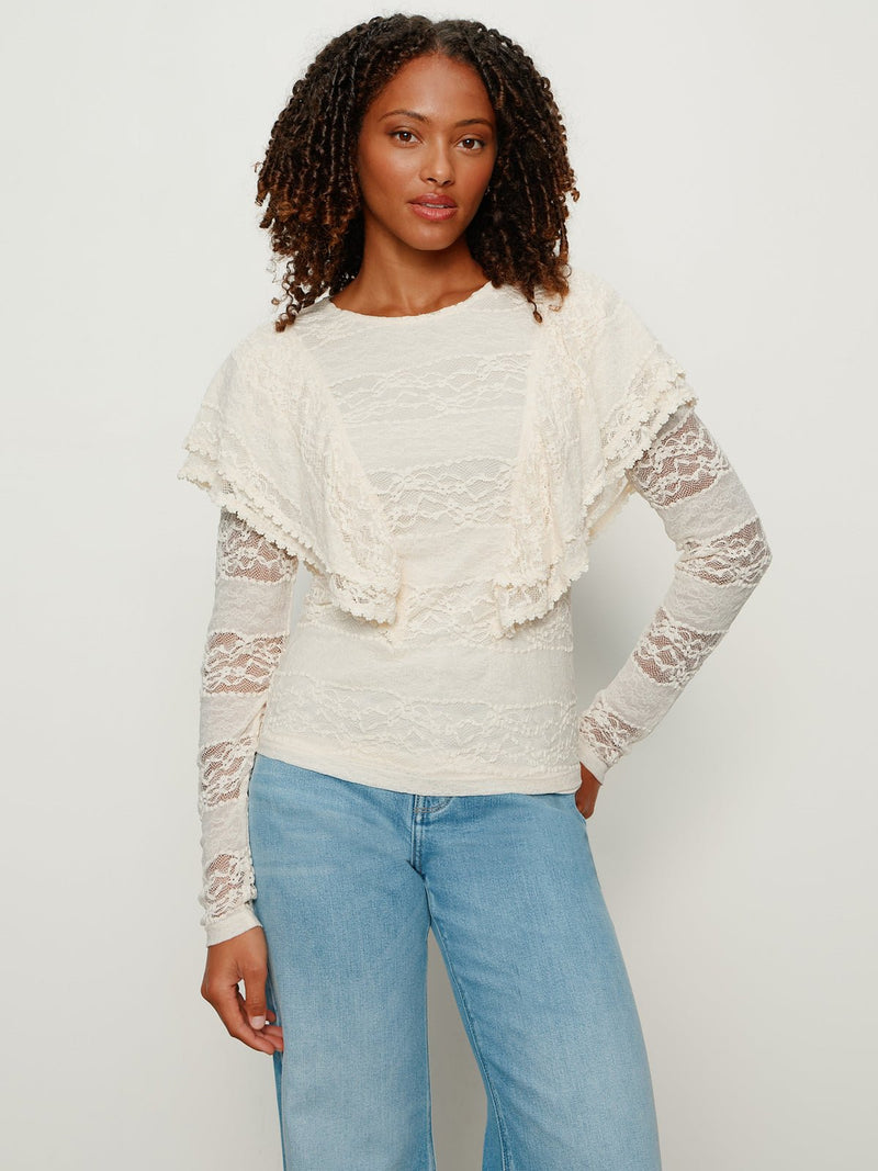 Ruffle Lace Tee Vintage Ivory alt 4