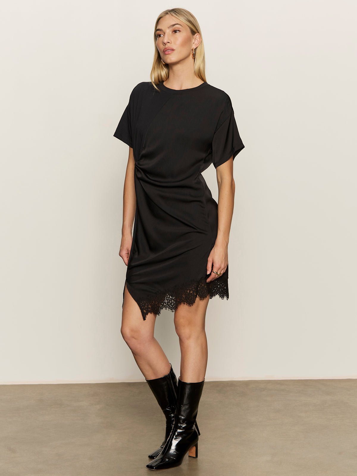 SATIN MIX TSHIRT DRESS BLACK Sanctuary Clothing SATIN MIX TSHIRT DRESS BLACK Sanctuary Clothing