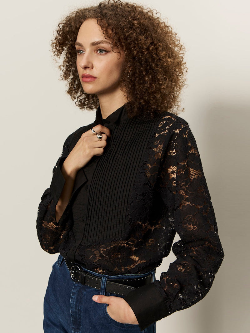 Serendipity Lace Tuxedo Shirt Black alt 4