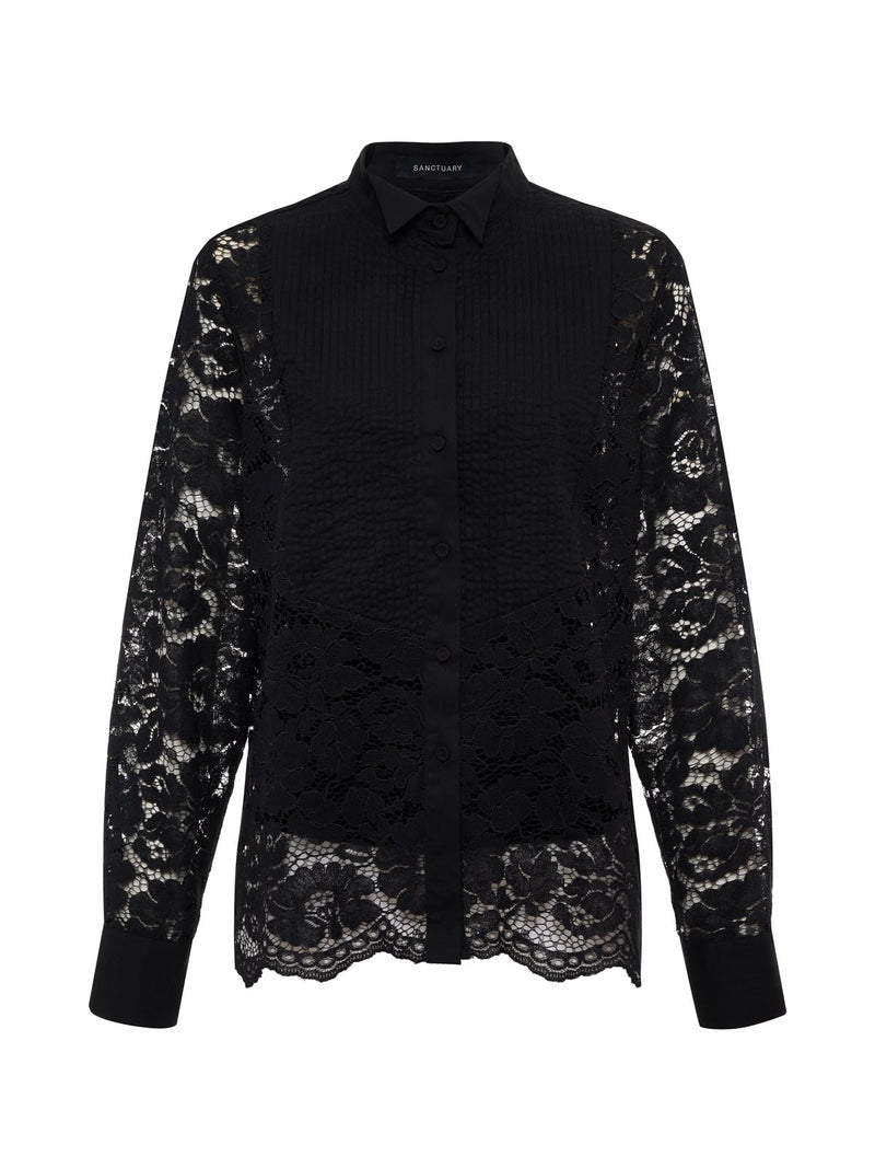Serendipity Lace Tuxedo Shirt Black alt 6