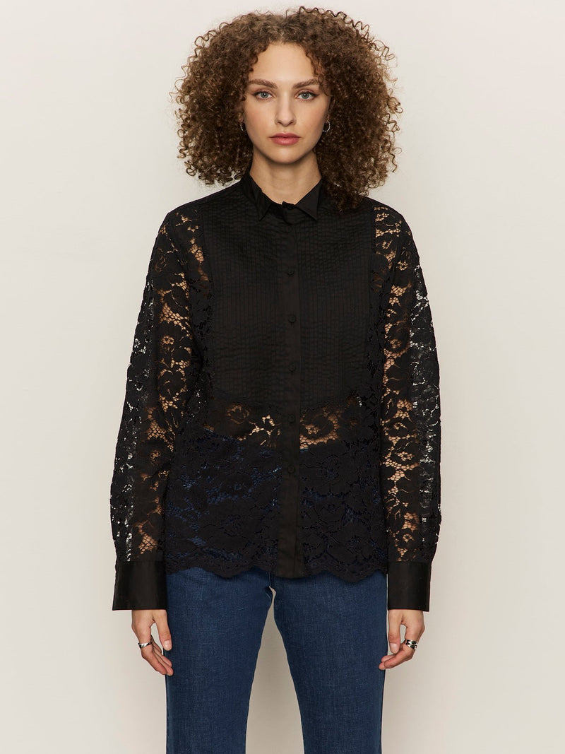 Serendipity Lace Tuxedo Shirt Black alt 1