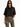 A woman models Sanctuary Clothing’s blue light glasses in salted caramel, pairing them with a loose black cropped tee and high-waisted camouflage cargo pants, standing against a plain white background.