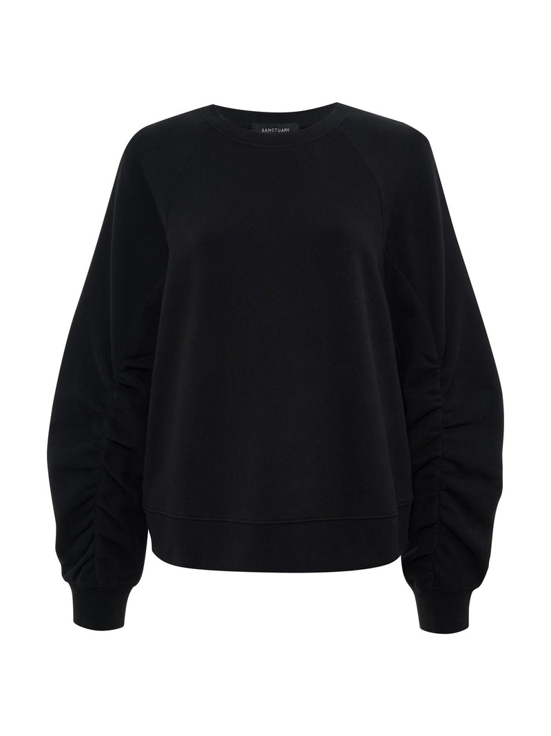 Shirred Sleeve Sweatshirt Black alt 5