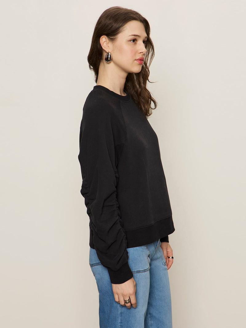 Shirred Sleeve Sweatshirt Black alt 1