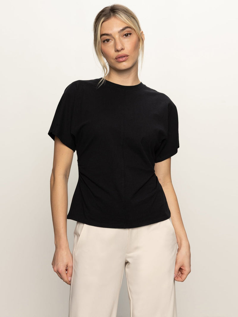 Shirred Waist Dolman Tee Black alt 2