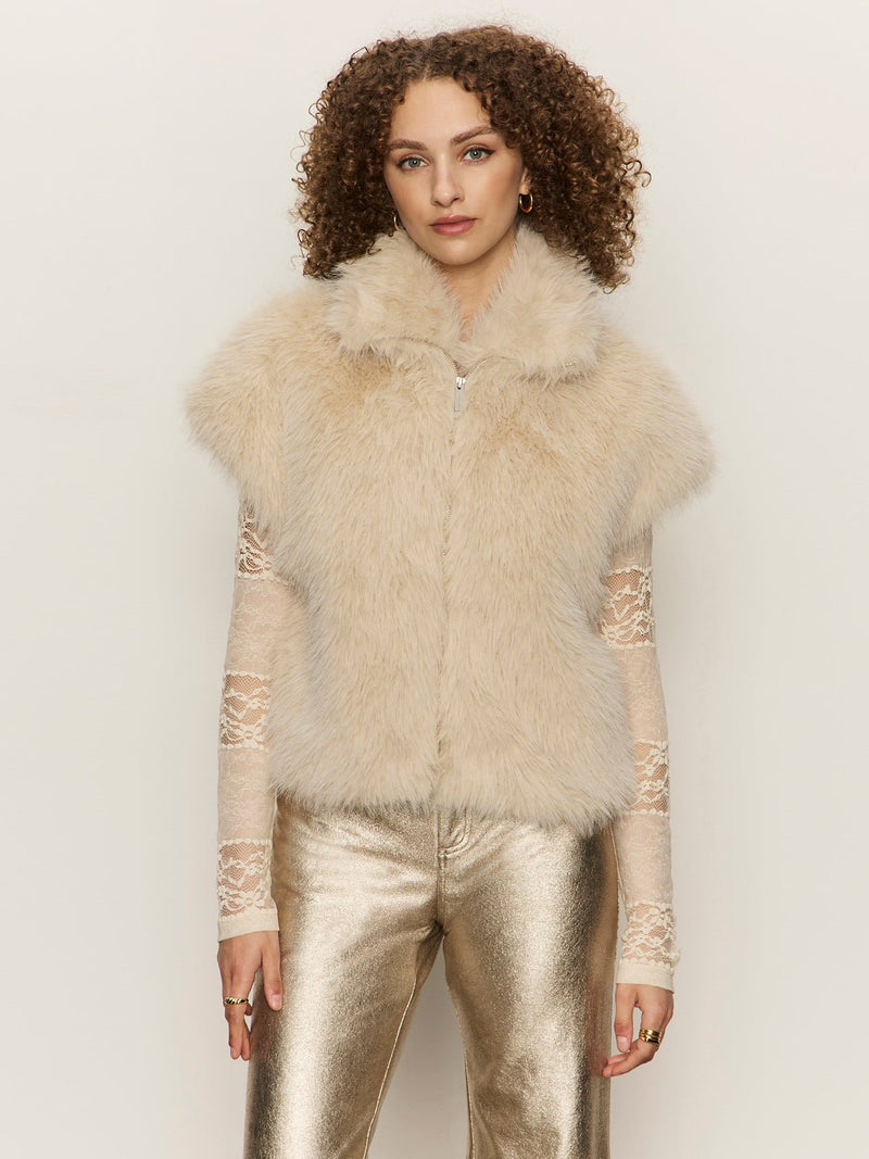 Silky Fur Vest Almond Cream alt 1
