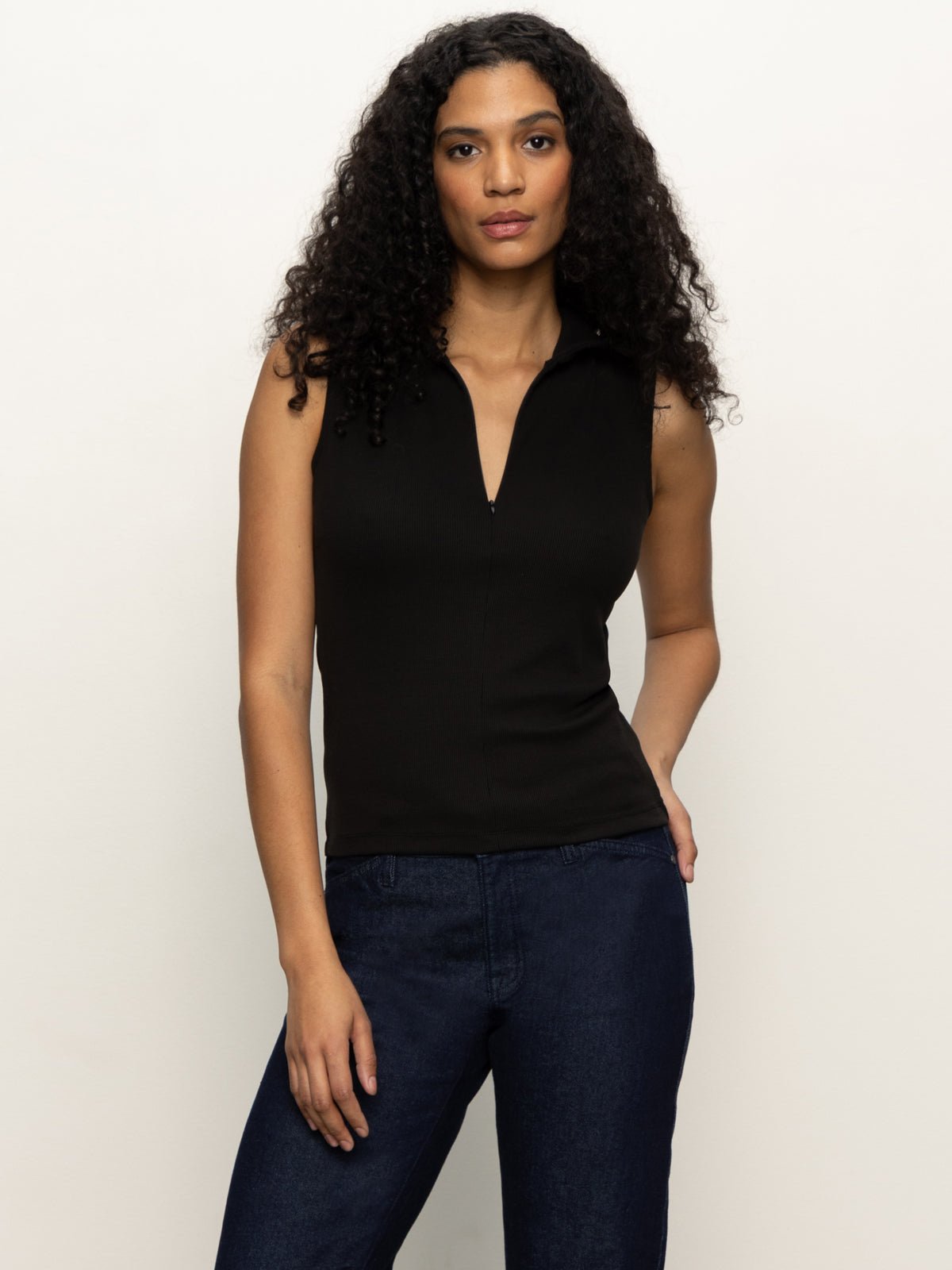 Sleeveless Zip Mock Top Black - Sanctuary Clothing