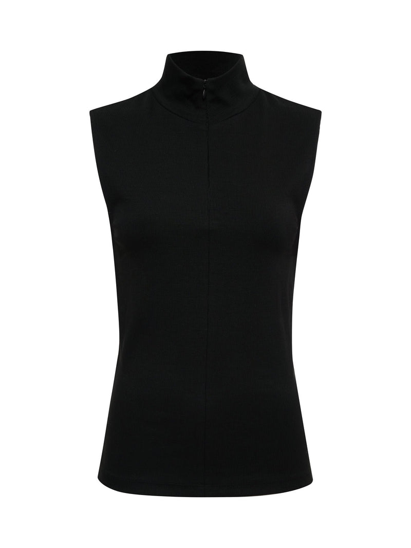Sleeveless Zip Mock Top Black alt 6