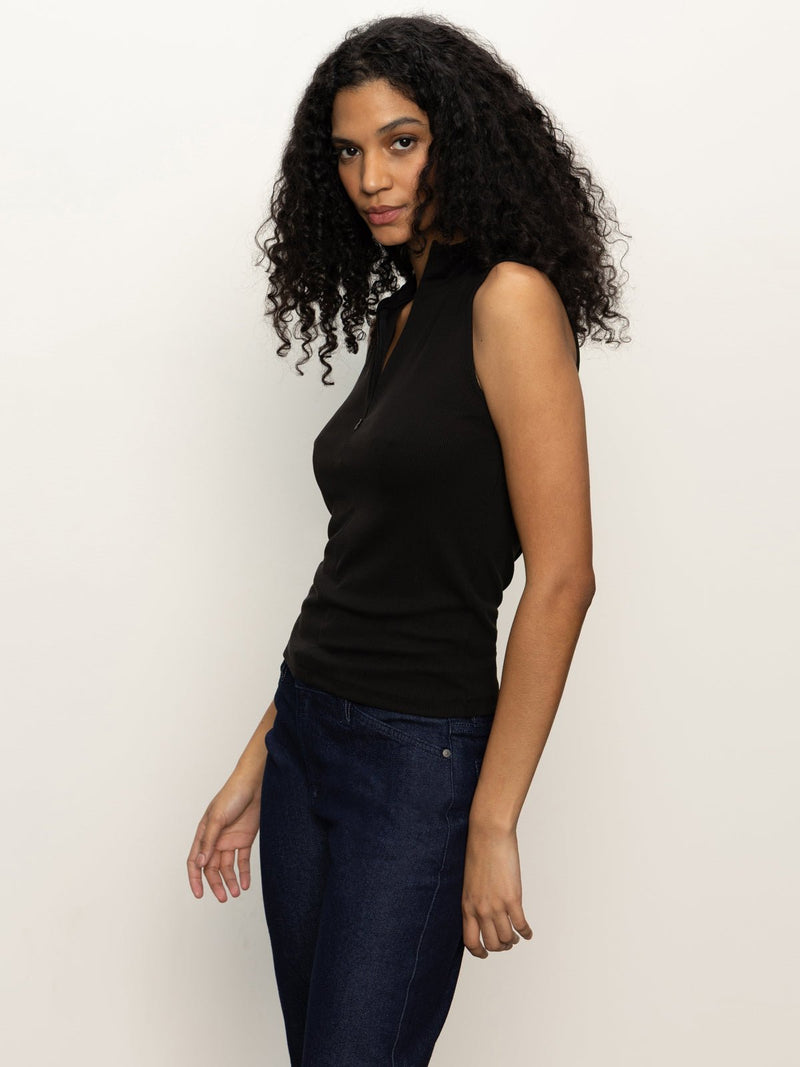 Sleeveless Zip Mock Top Black alt 2