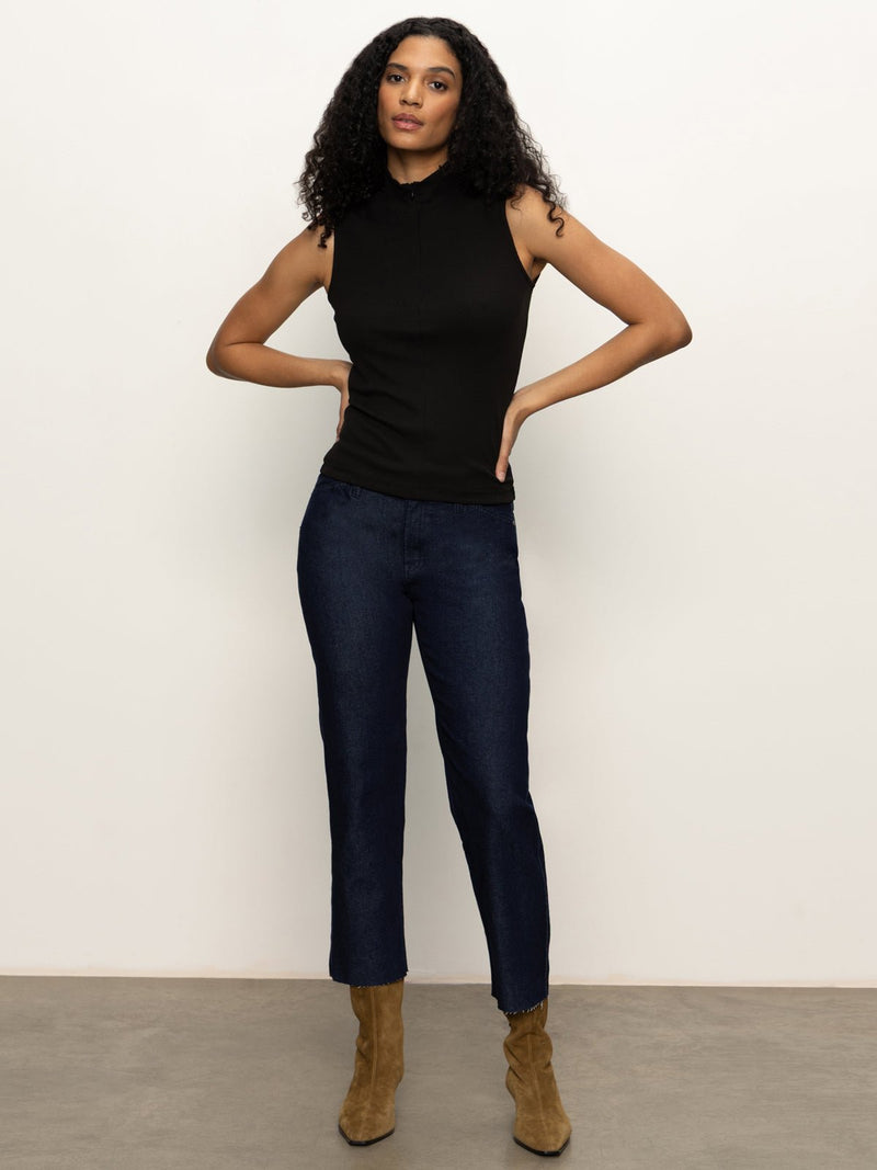 Sleeveless Zip Mock Top Black alt 5