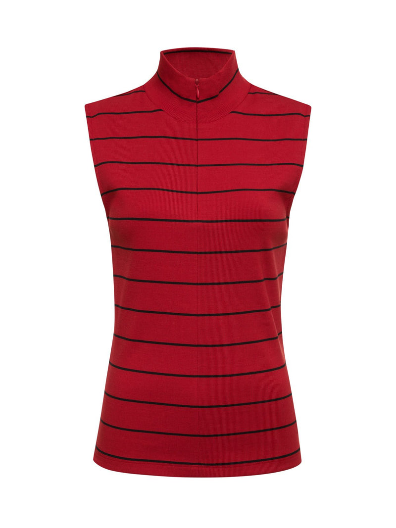 Sleeveless Zip Mock Top Red Energy/Black Stripe alt 6