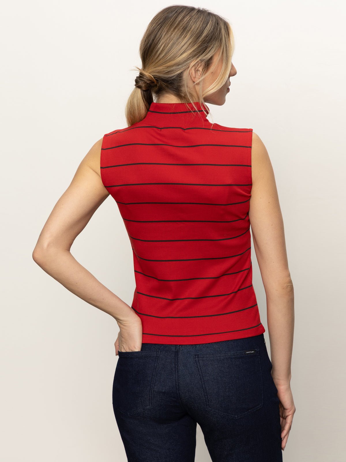 Sleeveless Zip Mock Top Red Energy/Black Stripe - Sanctuary Clothing