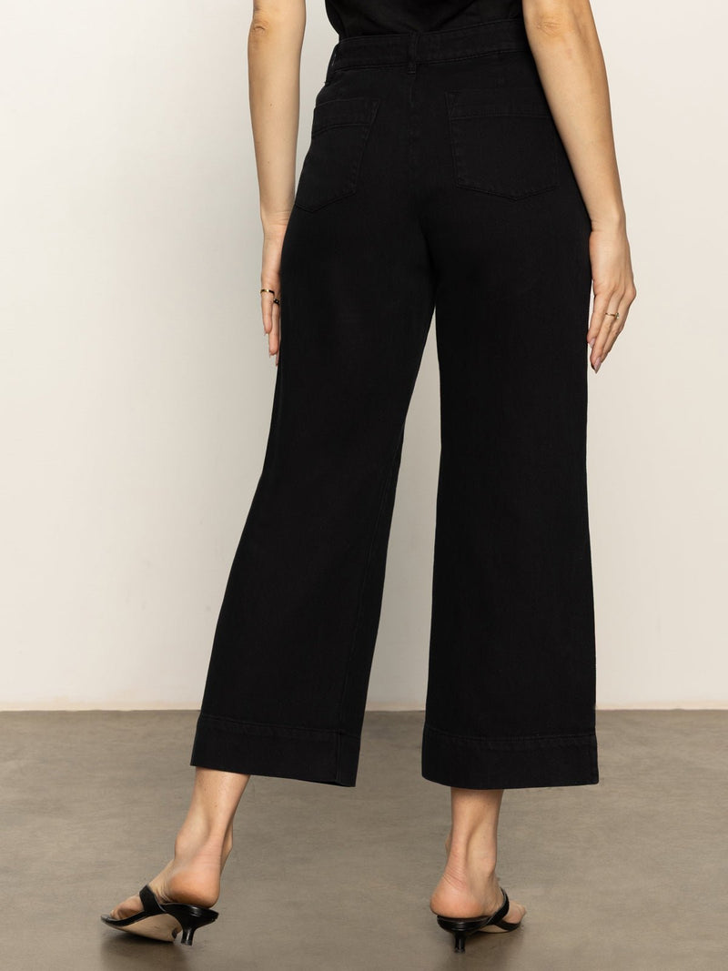 Soft Marine Wide Leg Standard Rise Crop Pant Black alt 1