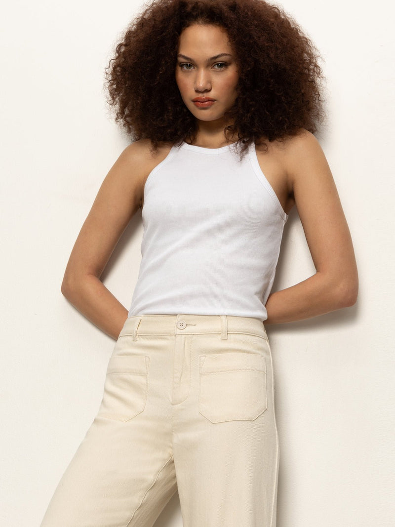 Soft Marine Wide Leg Standard Rise Crop Pant Macrame alt 2