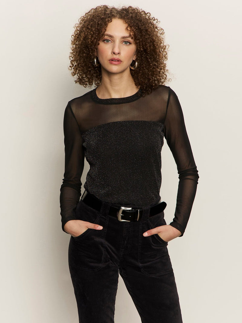 Sparkle Mesh Crew Tee Black