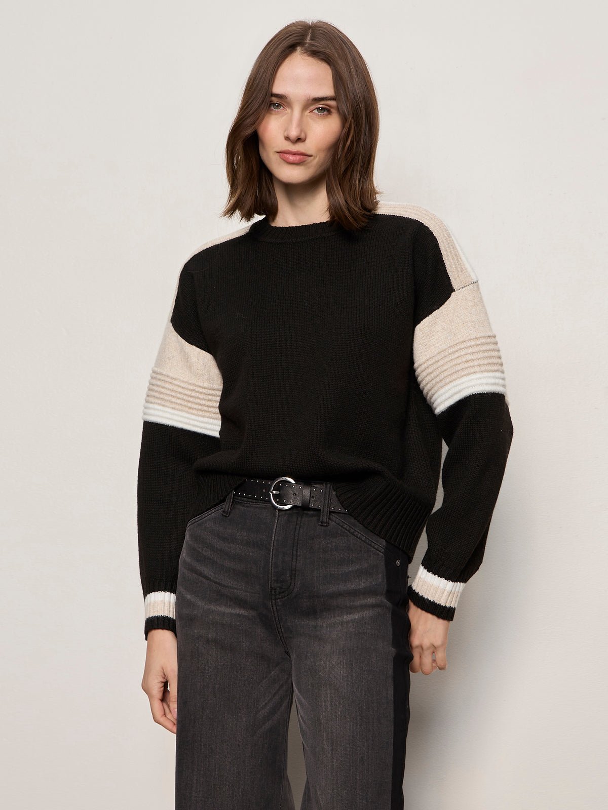 Sporty Stripe Crewneck Sweater Black Multi - Sanctuary Clothing