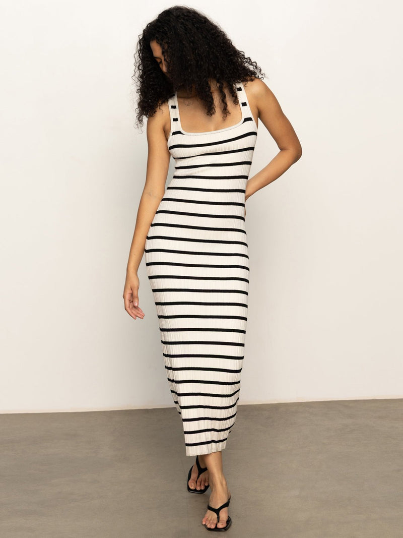 Starlit Rib Maxi Dress Light Oat/Black alt 2