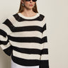 Textured Raglan Crew Sweater Chalk/ Black Stripe - Sanctuary Clothing