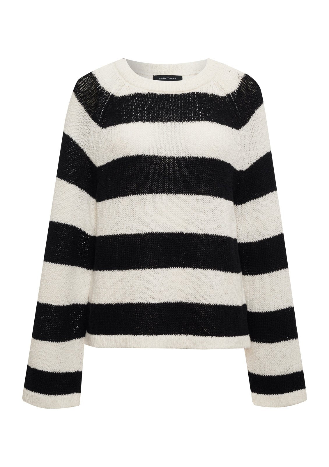Textured Raglan Crew Sweater Chalk/ Black Stripe - Sanctuary Clothing