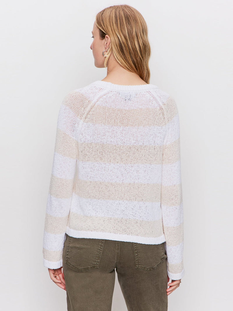 Textured Raglan Crew Sweater White/ Light Oat Stripe alt 3