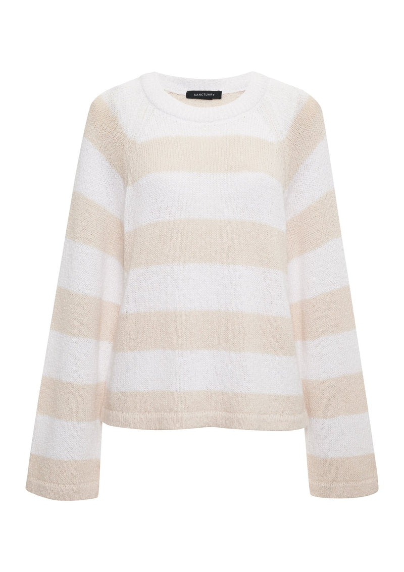 Textured Raglan Crew Sweater White/ Light Oat Stripe alt 6