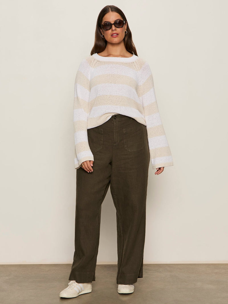 Textured Raglan Crew Sweater White/ Light Oat Stripe Extended Sizing alt 4