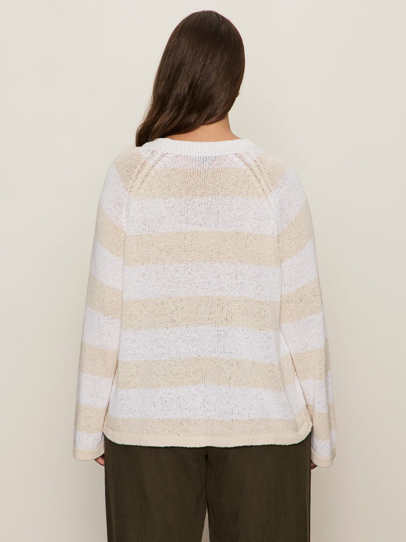 Textured Raglan Crew Sweater White/ Light Oat Stripe Extended Sizing alt 3