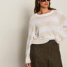 Textured Raglan Crew Sweater White/ Light Oat Stripe Extended Sizing - Sanctuary Clothing