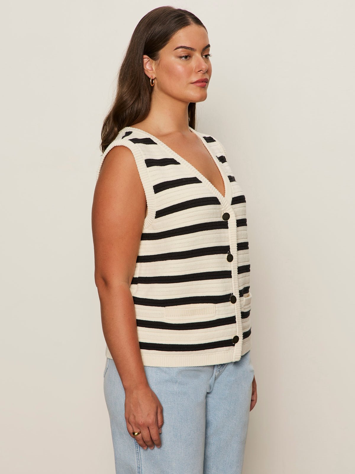 Textured Sweater Vest Macrame/ Black Stripe 3 Extended Sizing - Sanctuary Clothing