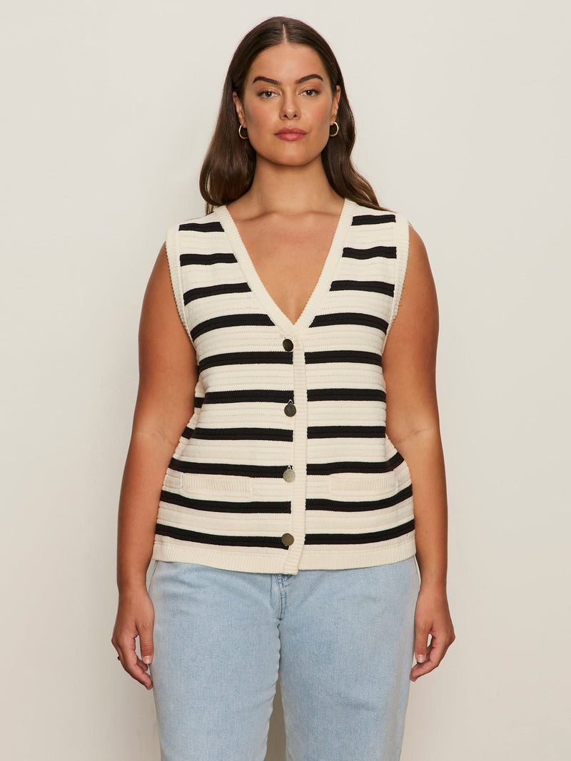 Textured Sweater Vest Macrame/ Black Stripe 3 Extended Sizing