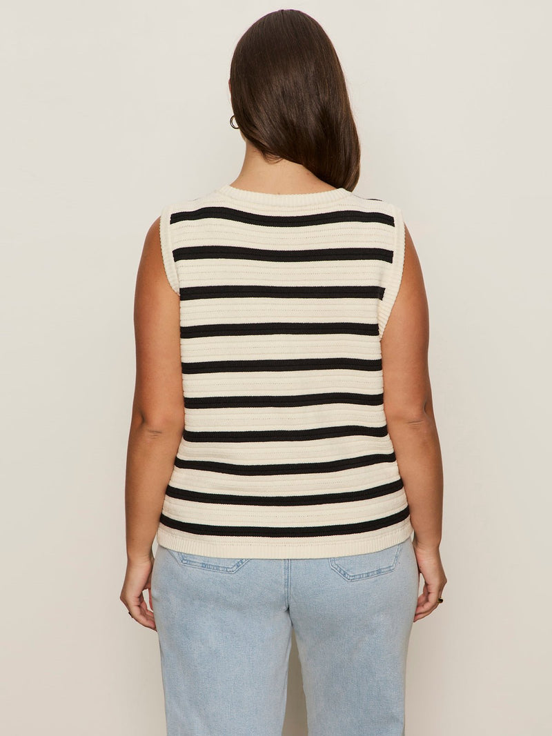 Textured Sweater Vest Macrame/ Black Stripe 3 Extended Sizing alt 2