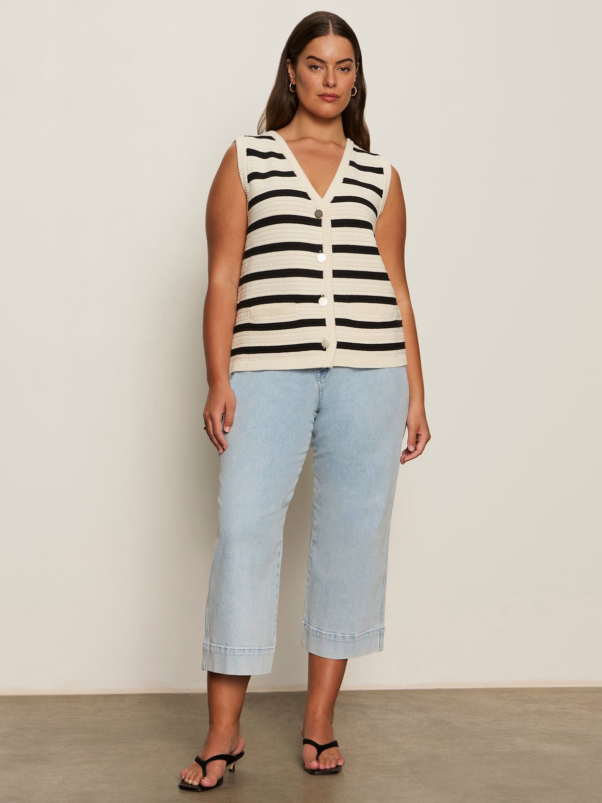 Textured Sweater Vest Macrame/ Black Stripe 3 Extended Sizing - Sanctuary Clothing