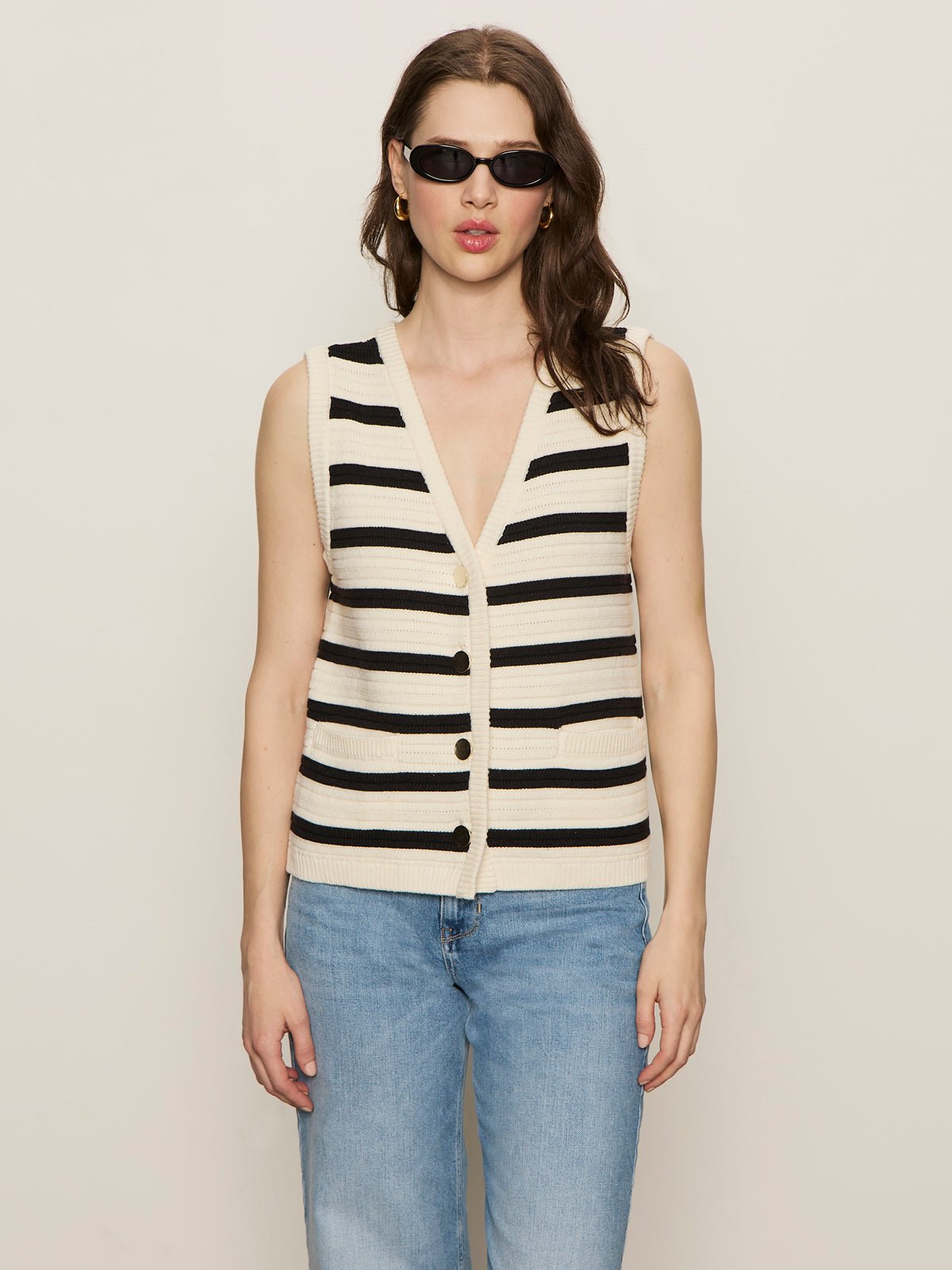 Textured Sweater Vest Macrame/ Black Stripe - Sanctuary Clothing