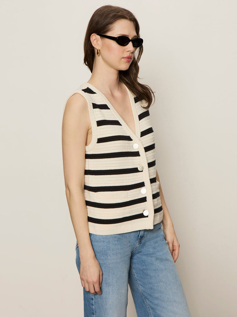 Textured Sweater Vest Macrame/ Black Stripe alt 2