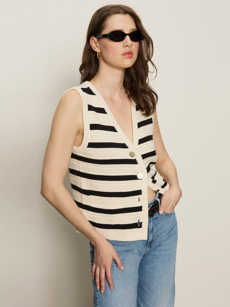 Textured Sweater Vest Macrame/ Black Stripe alt 1