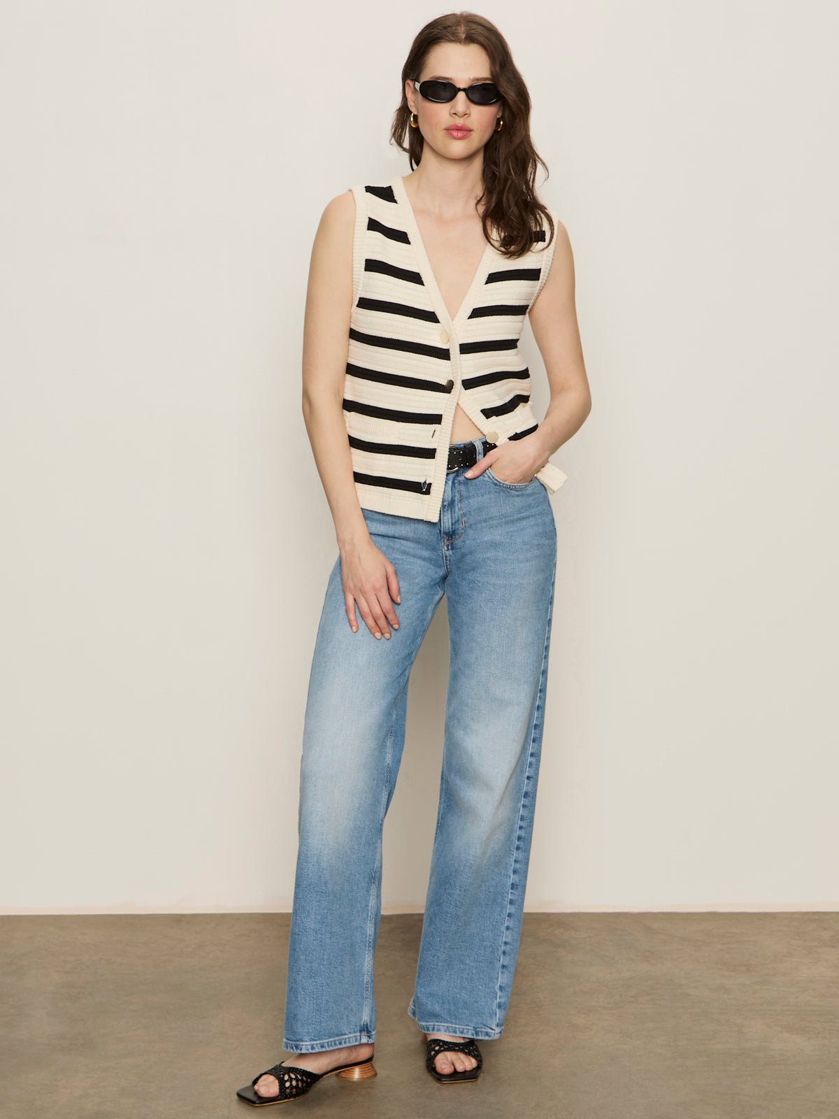 Textured Sweater Vest Macrame/ Black Stripe - Sanctuary Clothing