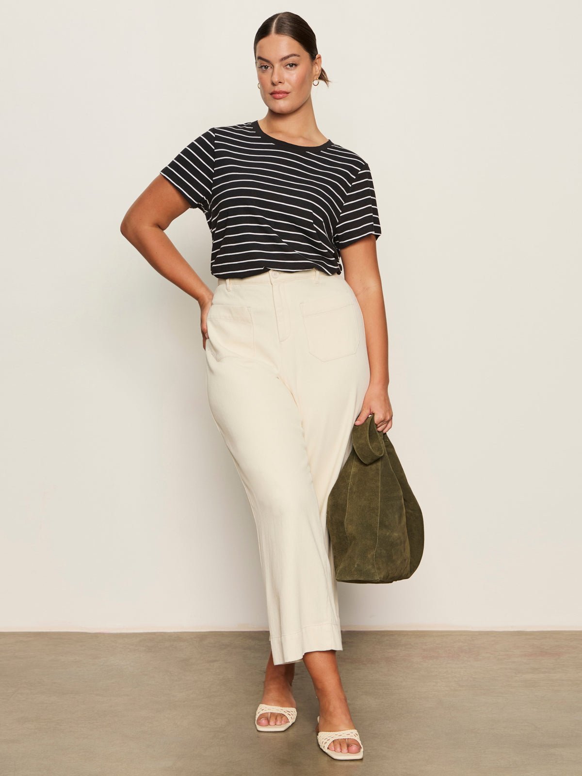 The Perfect Tee White/Black Stripe 5 Extended Sizing - Sanctuary Clothing