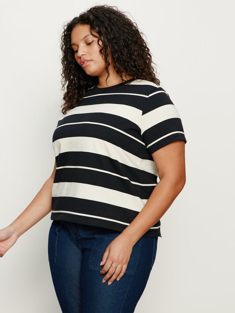 Timeless Tee Vanilla Creme/Black Stripe Extended Sizing alt 3