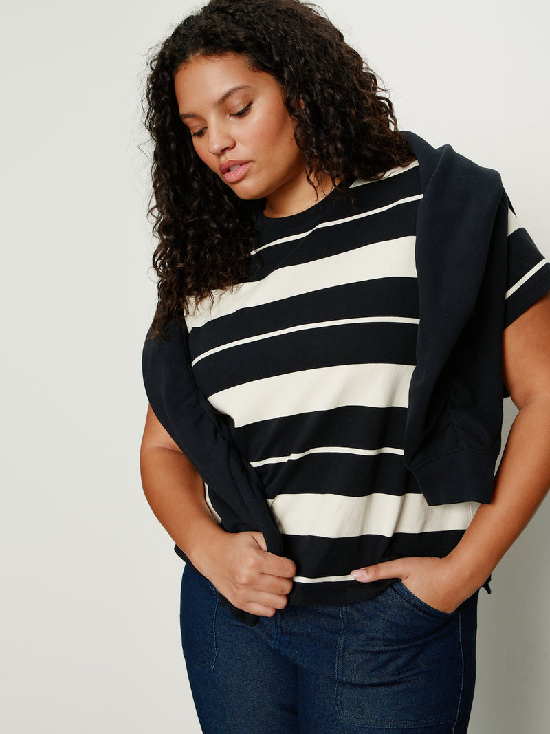 Timeless Tee Vanilla Creme/Black Stripe Extended Sizing alt 5